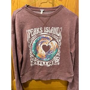 Cute Sweatshirt Peaks Island Maine Graphic Print Crewneck Pullover Women's MD